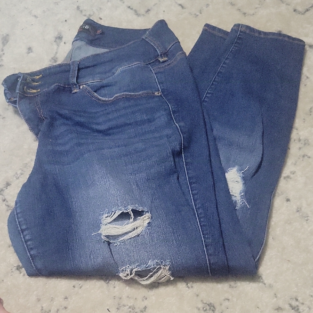 Torrid Blue Distressed Skinny Jeans